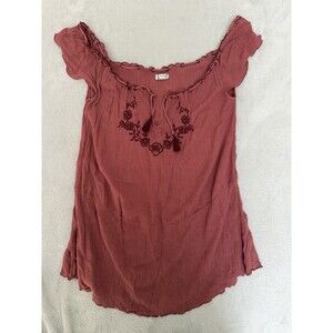 Free People Rust Blouse with Floral Embroidery